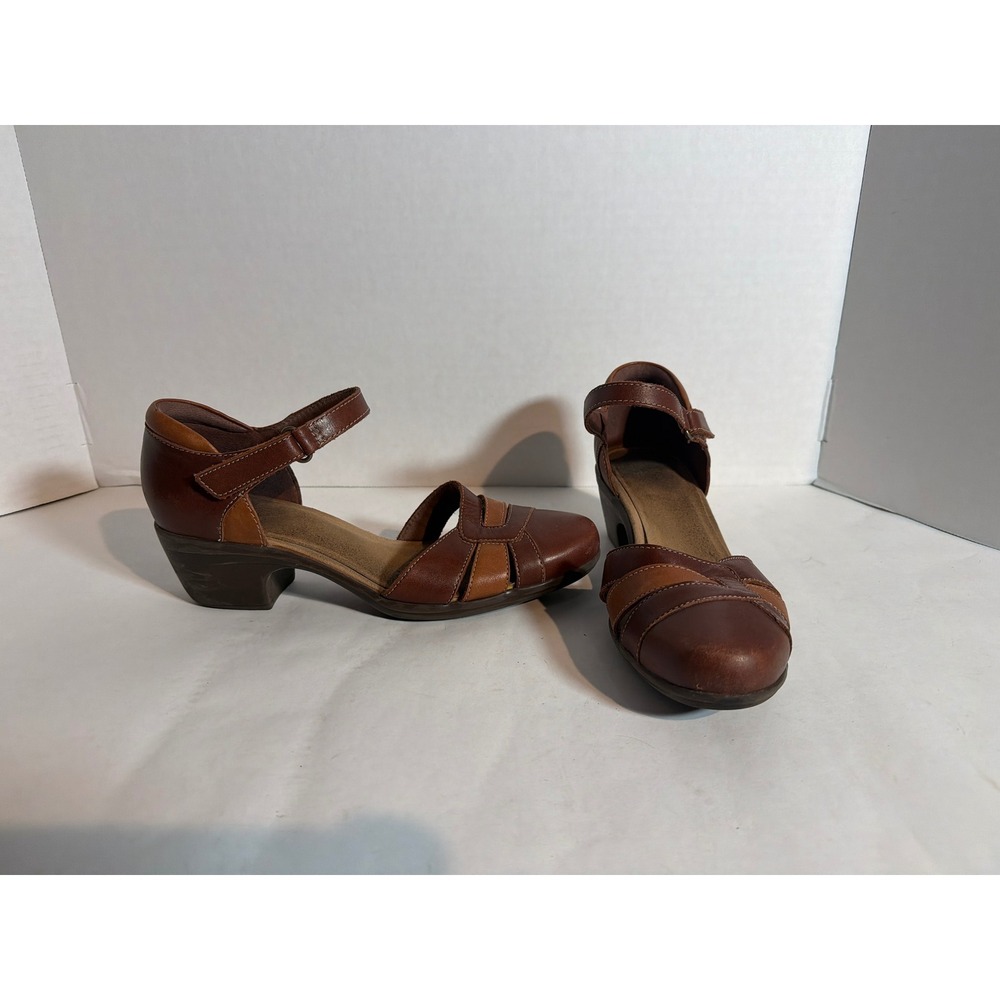 Dansko Sam Brown Leather Mary Jane Clog Heels Ankle Strap Womens 39 US 8.5